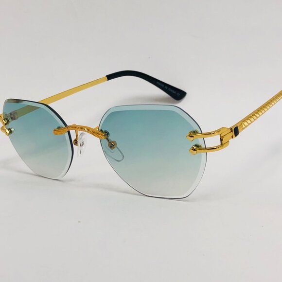 Men Women Sunglasses Square Green Lens Fashion‎ Gold Frame Rapper Icedout Lentes - Picture 1 of 4